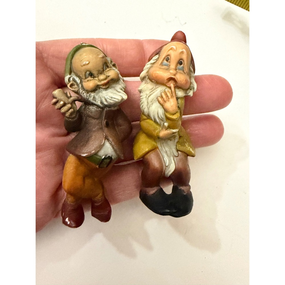 Vintage Miniature plastic Gnomes Figurines two Hong Kong Painted Dwarfs